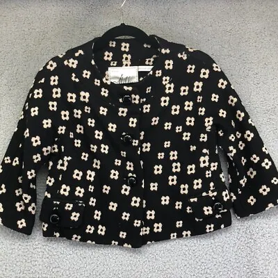 Milly Bergdorf Goodman Jacket Black Beige Floral Button 3/4 Sleeve Crop Womens 2 • $95