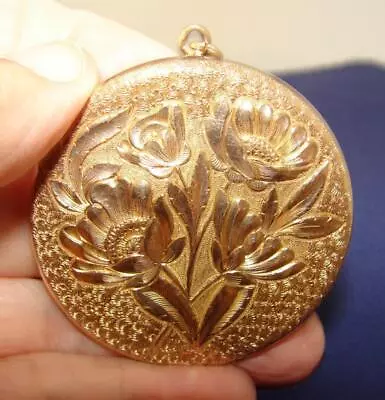 Vintage Large Gold Filled Floral W Monogrammed Back Locket Pendant • $140.79