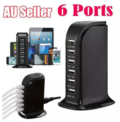 6 Port Charging Station USB Desktop Charger Rapid Tower Power Adapter Wall HUB • $17.99