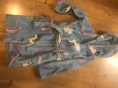 Fluffy Pale Blue Unicorn Dressing Gown Rainbows Waist Tie Warm Hood 2 Pocket • £4