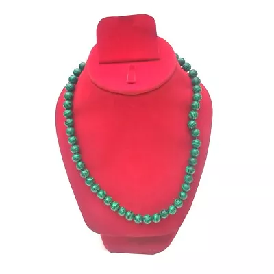 Malachite Crystal Round Beads Necklace 15 Inches 8 Mm Beads Semi Precious Mala • $31.61