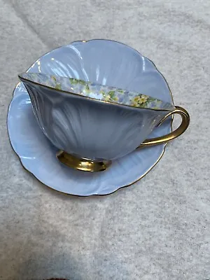 Shelley England Tea Cup & Saucer Primrose Chintz Pale Blue Gold Trim • $150