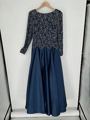 VINTAGE Victoria Royal LTD Women’s Dress Sz 38 Formal Long Gown Beaded Navy Blue • $99.98