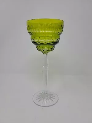 Val St Lambert 8 1/4  Chartreuse Green Cut To Clear Wine Hock Stem • $55