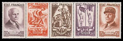 FRANCE 1943 MARSHAL PÉTAIN STRIP OF FIVE SEMI-POSTAL MNH #B157a $100.00 • $77.99