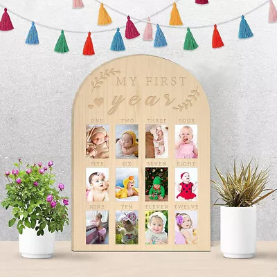 1ST Year Photo Display Wood Board Baby's First Year Photo Frame Milestone Board • £10.16