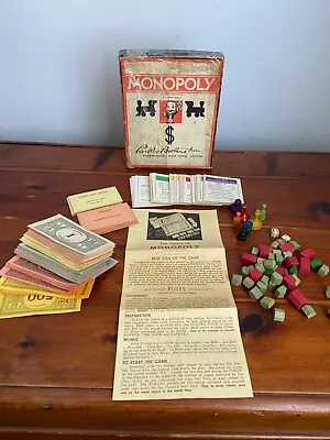 Vintage Monopoly Game Parker Brothers 1930s Wood Pieces Instructions No Board • $9.99