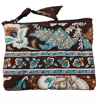 VERA BRADLEY  Small Blue Brown Zippered Coin Purse In JAVA BLUE Paisley Pattern • $11