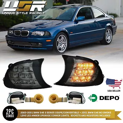 DEPO Amber LED Smoke Corner Signal Light For 2000-2001 BMW E46 2D Coupe / Cabrio • $96.93