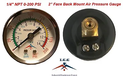 $7.49 • Buy Air Compressor Pressure / Hydraulic Gauge 2  Face Back Mount 1/4  NPT 0-200 PSI
