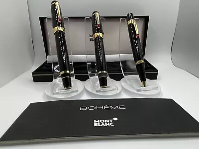 Montblanc Boheme Ruby/Platinum Fountain Roller And Ballpoint Set - Circa 2003 • $1361.44