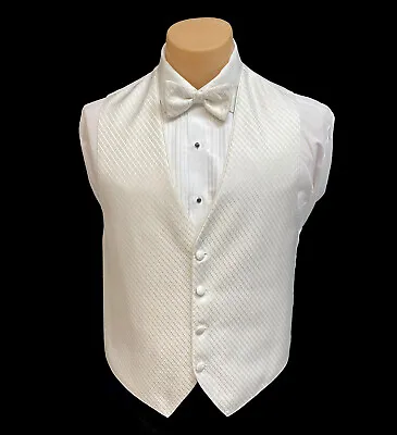 Men's Jean Yves Diamond Ivory Tuxedo Vest & Tie Bow Or Long Wedding Groom Prom • $13.45