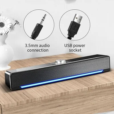 Computer Speakers Wireless Bluetooth Sound Bar Desktop Speakers LED Light Laptop • £15.99