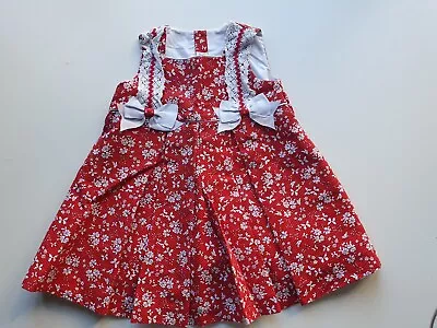 Pretty Originals Designer Red White Girls Smart Floral Tea Dress 18 Months 1.5 Y • $16.41