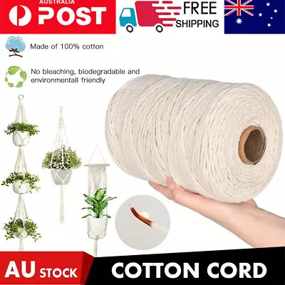 $10.99 • Buy 4/5/6mm Natural Cotton Twisted Cord Craft Macrame Artisan Rope Weaving Wire AU