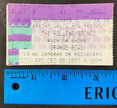 1997 Dec 5th *the Rolling Stones* Vintage Concert Ticket Orange Bowl Nm • $12.99