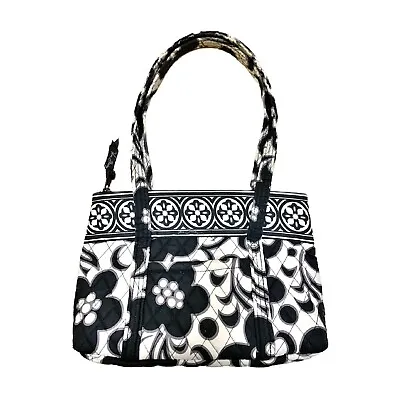 Vera Bradley Night And Day Black White Floral Tote Purse Zipper Bag Slip Pockets • $34.99