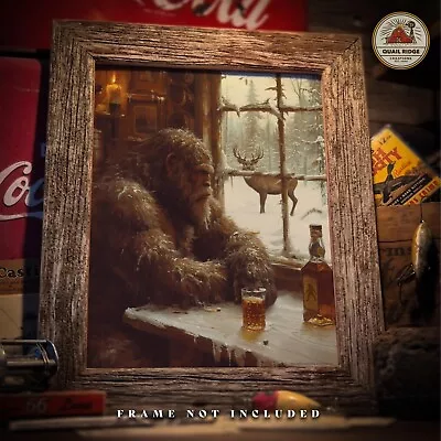 Vintage Sasquatch Bigfoot Art Print Deer Hunting Artwork Cabin Whiskey Bar Decor • $9.95