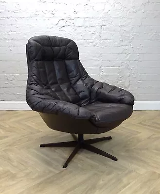 Mid Century Armchair In Brown Leather Silhouette Swivel Chair By Bramin Danish • £395