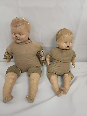 2 Old Vintage Compostion Doll Cloth Body Eyes Open Paper Mache' Head • $125