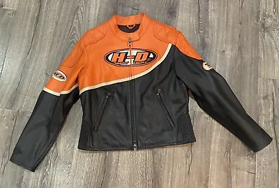 VINTAGE Harley Davidson Women’s Black Orange Leather Jacket Size LARGE NWOT NEW • $199.99