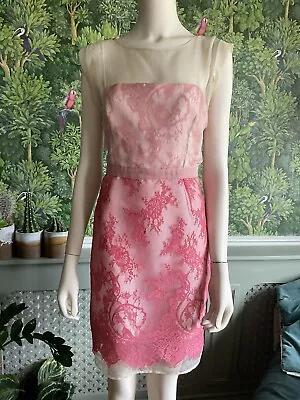 Mint Velvet Coral/cream Lace And Organza Occasion Dress Size 14 NWT • £35