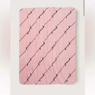 $29.97 • Buy New Victoria's Secret Pink 50 X 60 Black Script Fleece Cozy Plush Blanket Throw