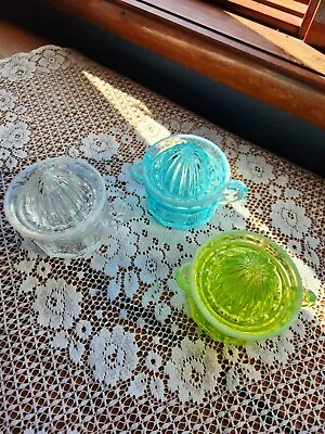 Barnes Glass 2 Piece Reamers Lot Of 3 Aqua Vaseline Opalescent • $50