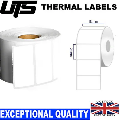 50mm X 25mm 2x1 Inch 2000 Per Roll Thermal Direct Zebra Printer Labels 25MM Core • £10.99