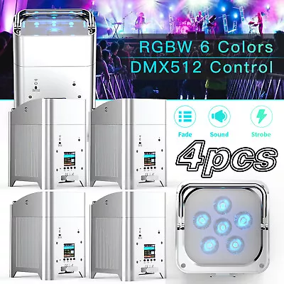 4X RGBWA UV 6 LED PAR Stage Light Rechargeable Battery DJ Light Wireless APP DMX • $119.99