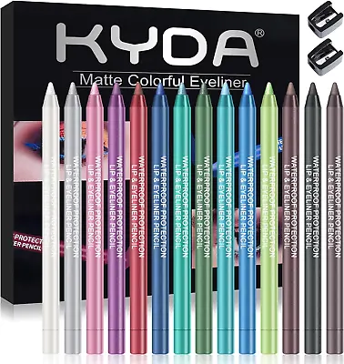 14 Colours Eye Shadows Eyeliner Pen Set Metallic Eyeliner Pencil Glitter Makeup • £13.31