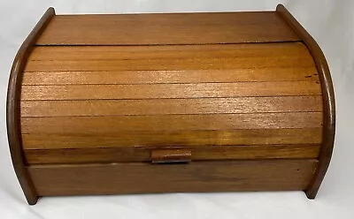 Vintage DOLPHIN  Teak Wood Bread Box Tambour Door Storage Rolltop • $30