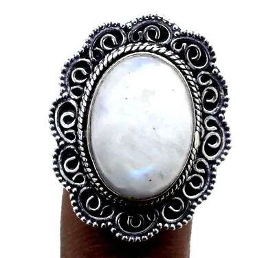 925 Sterling Silver Moonstone Gemstone Jewelry Vintage Ring (US) Size-9  • $19.99