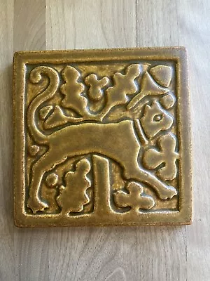 MOTAWI Tileworks Medieval Cat 6  X 6  Right Facing Wall Hanging Yellow • $42