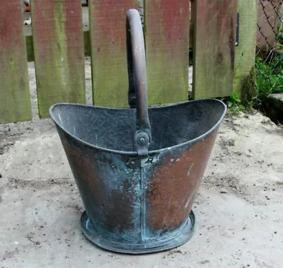 Victorian Art Embossed Antique Copper Helmet Coal Scuttle Log Kindling Bucket • £55