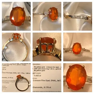 9CT 9K Yellow Gold Crimson Fire Opal And Diamond Ring 1.43 Ct. SIZE O  • £230