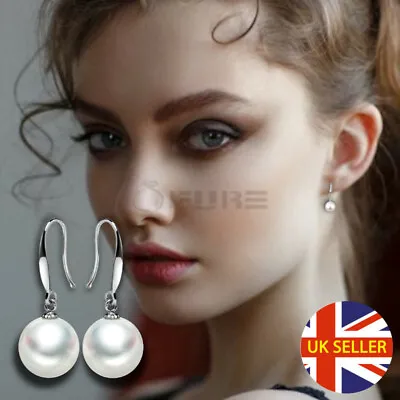 Hypoallergenic 8MM White Freshwater Natural Pearl Pendant Drop Dangle Earrings • £3.99