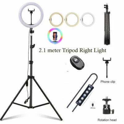 $9.99 • Buy 10  Selfie RGB Ring Light Mobile Phone Holder 2 Meters Tripod Stand & Remote