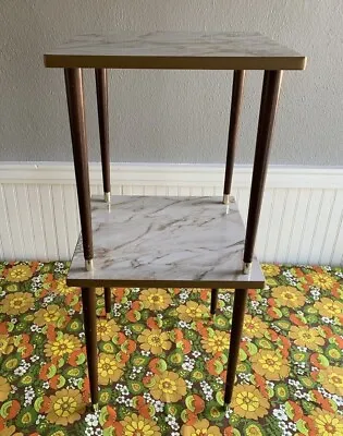 Vintage 60's MCM Wood With Laminate Marbled Top Set Of 2 Side Tables • $100