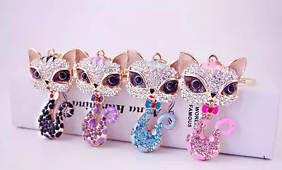 Large Fashion Kitten Cat Crystal Diamante Bag Charms Handbag Keyrings Pendant • £3.99