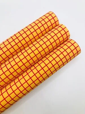 Red Cow Boy Checkered Yellow Printed Canvas Sheet Fabric Bow Making Diy Craft A4 • £2.50