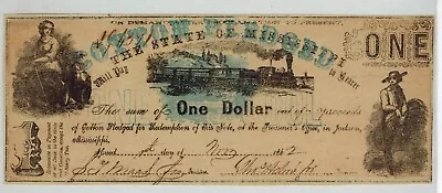 1862 Jackson STATE OF MISSISSIPPI $1 Obsolete Currency--'Cotton Pledged' Blue • $135