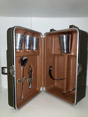 Vintage 1960s Portable Travel Suitcase Briefcase Bar Platt Cocktail Kit NO KEY  • $37.75