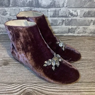 ZARA GIRL  VELVET ANCLE BOOTS SHOES WITH CRYSTAL DECORATIONS Sz 38EU / Sz 5-6 US • $24.95