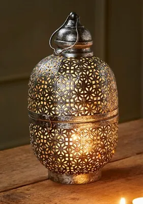 Fair Trade Moroccan Cutwork Metal Lantern 33cm Freestanding Or Hanging • $109.17