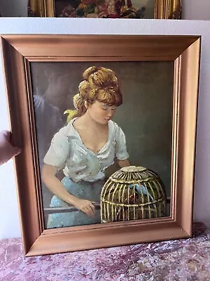 Marcel Dyf Girl With Bird Cage 1960 Framed Print • $356.25