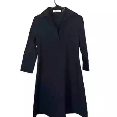 Charles Nolan Navy Blue Long Sleeve Split V-Neck Cotton Blend Dress Women Sz 6 • $45