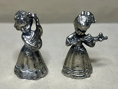 2 Miniature Pewter Angels - Instruments - Figural - Decorative • $6.62