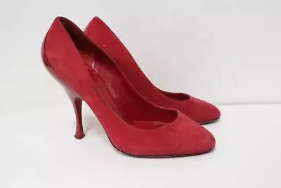 MUI MIU Ladies Raspberry Red Suede Leather High Heel Court Shoes EU37 UK4 • £16.35