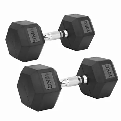 2x 10KG Rubber Hex Dumbbells Dumbell Set Fitness Gym Hand Weights Strength • $85.55